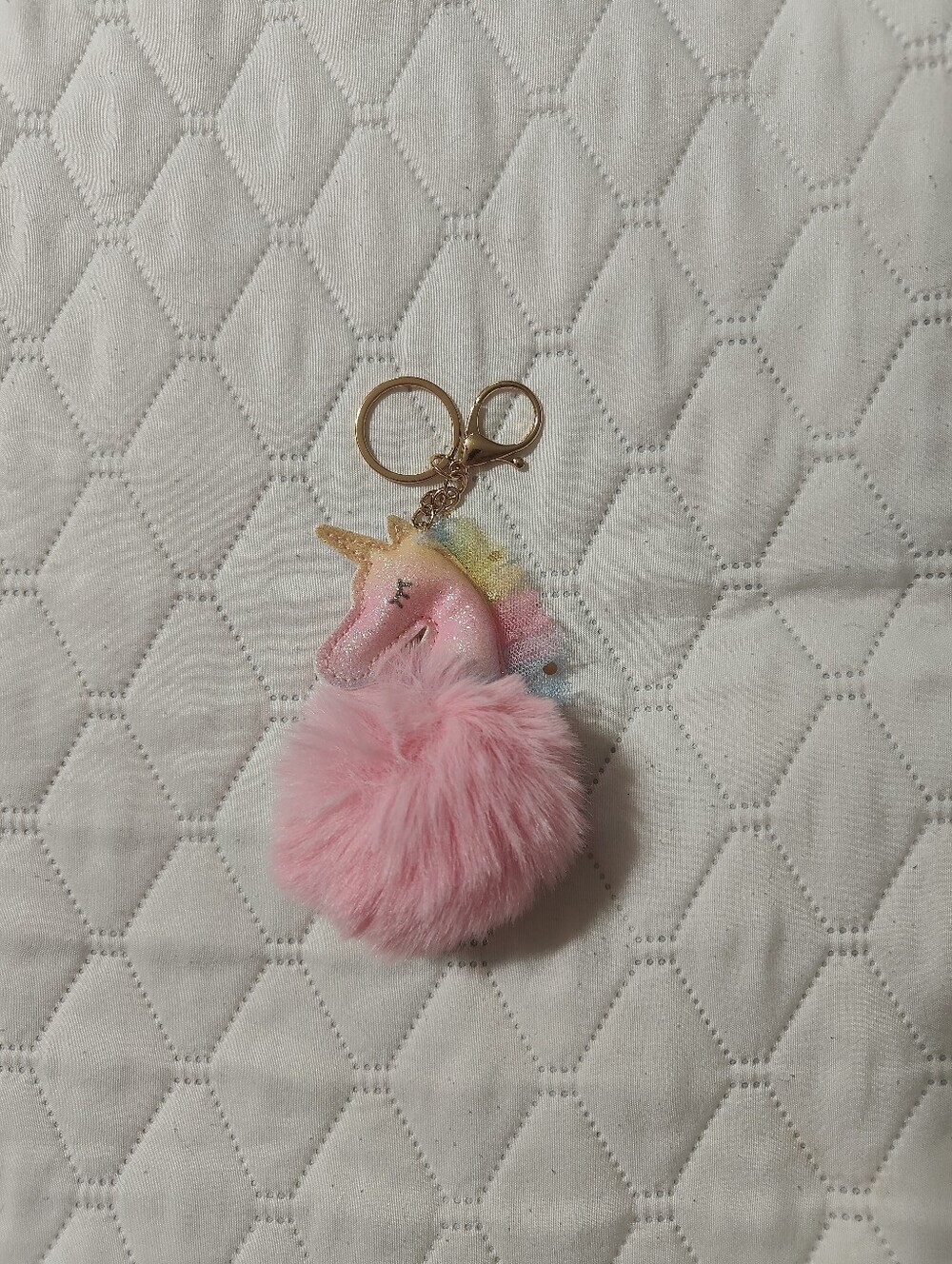 Rainbow Unicorn Pom Pom Keychain Bag Charm - Picture 3 of 3